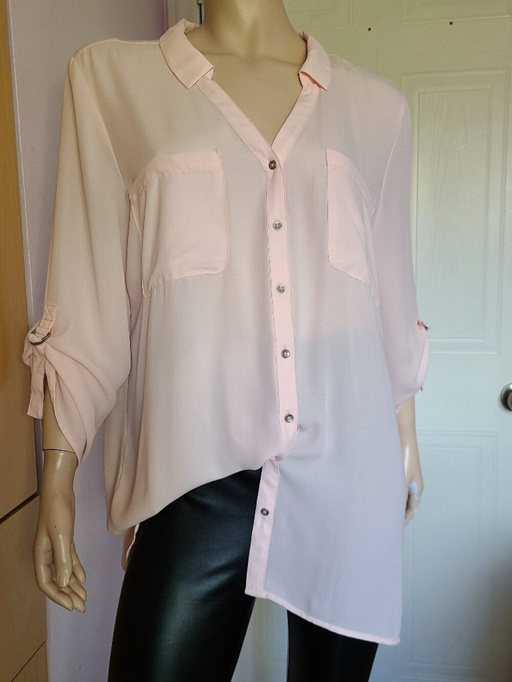 Soft Blush Pink Button-Front Blouse